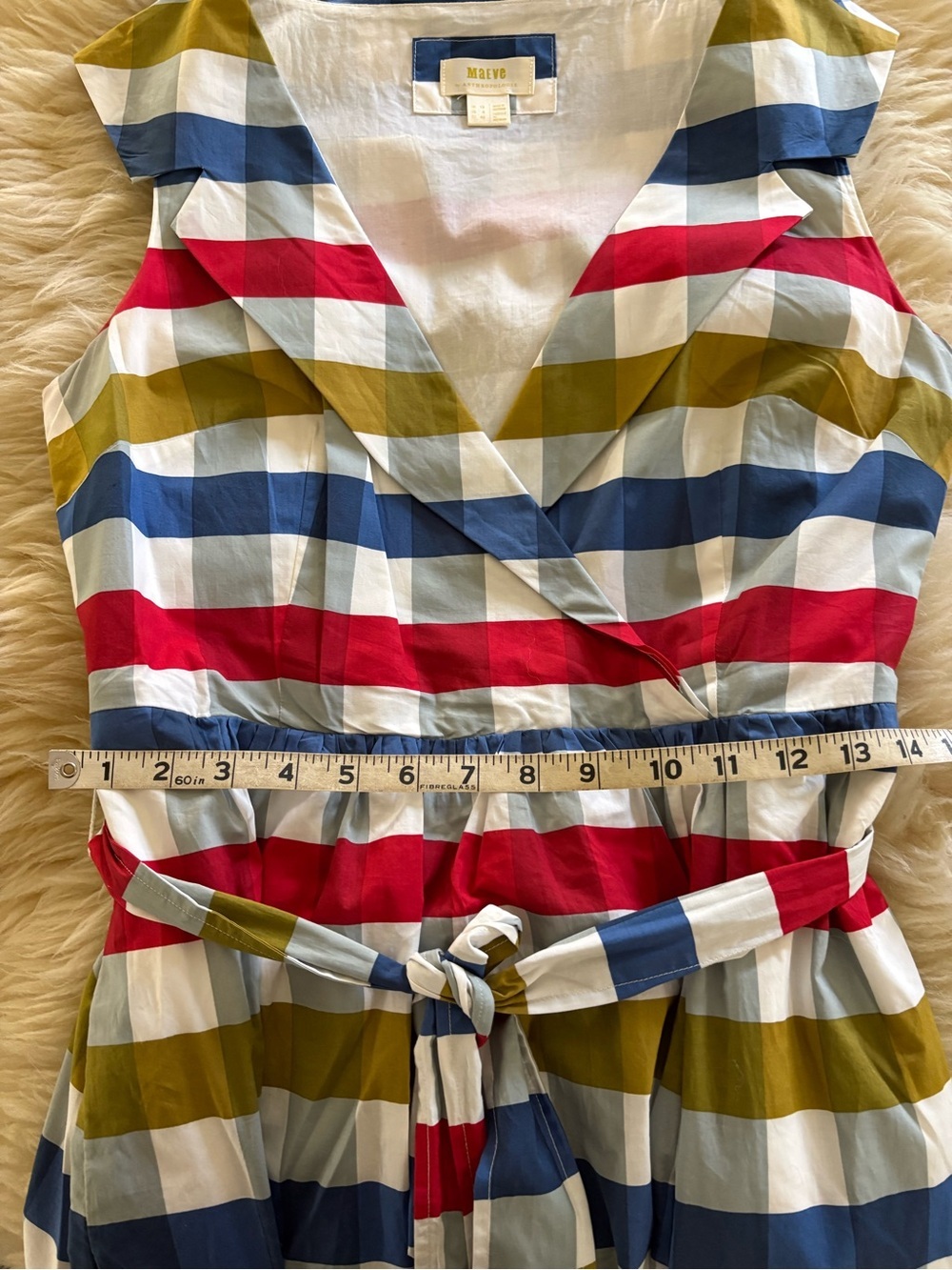 Anthropologie Maeve Cricket Club Plaid Fit-and-Flare Belted Sleeveless Dress - Picture 6 of 9
